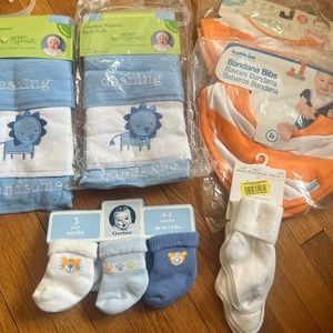 New variety of infant socks, bibs, burp cloths